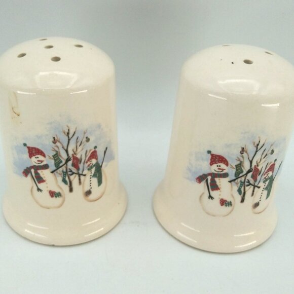 Royal Seasons Snowman Christmas Salt & Pepper Shaker Set Holiday Stoneware 3.25" - Picture 4 of 10